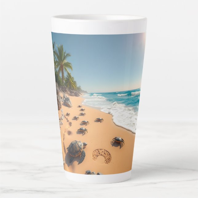 Caneca De Café Latte Concha Dourada Tropical Chic de Praia (Frente)