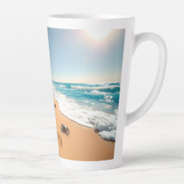 Caneca De Café Latte Concha Dourada Tropical Chic de Praia