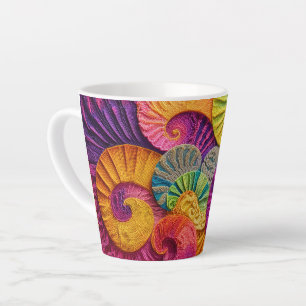 Caneca De Café Latte Conchas Cromáticas: Mosaico Vibrante em Espiral