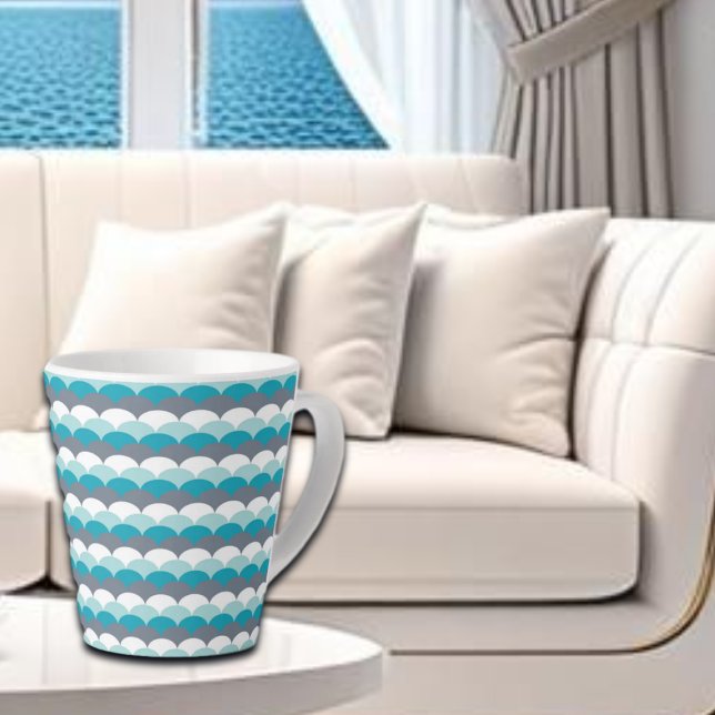 Caneca De Café Latte Conchas de Padrão Náutico (Criador carregado)