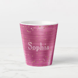 Caneca De Café Latte Confetti Dourado de brilho rosa, personalizado