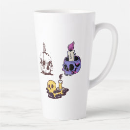 Caneca De Café Latte Conjunto de Ilustrações de Caveiras e Velas