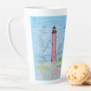 Caneca De Café Latte Contorno Azul do Farol Vermelho