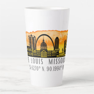 Caneca De Café Latte Coordenadas do Mapa do Skyline Louis Sunset