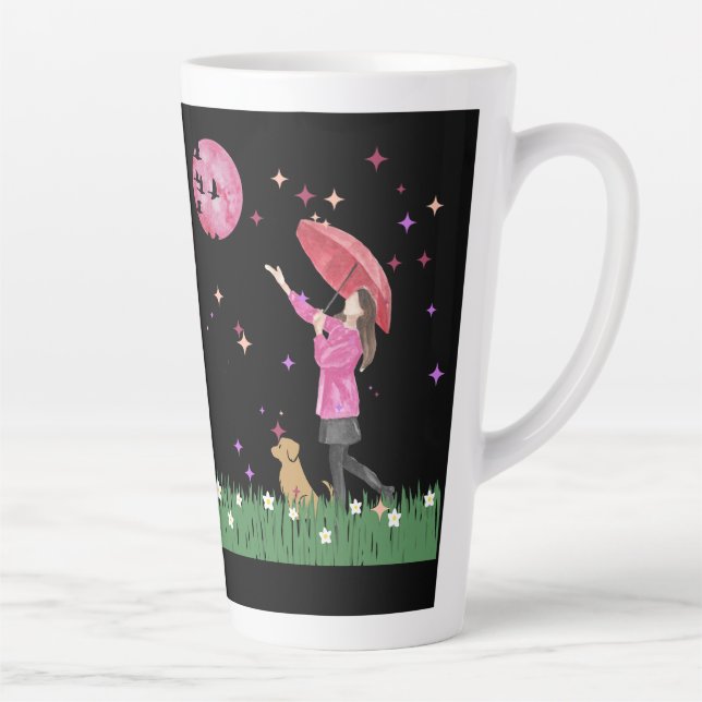 Caneca De Café Latte Copo de Café com Água-Marinha e Lua Rosa Mágica &  (Direita)