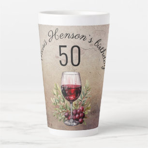 Caneca De Café Latte Copo de Vinho Tinto Azeite Aquarela 50º Aniversári