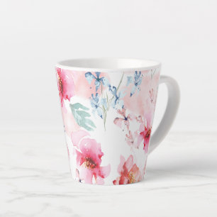 Caneca De Café Latte Cor da Água, Rosa Floral