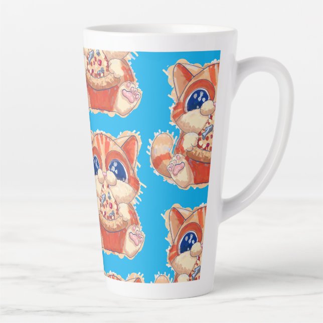 Caneca De Café Latte Cor da pizza de comida de gato (Direita)