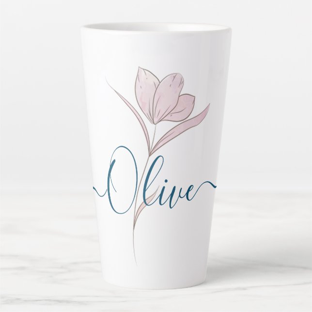 Caneca De Café Latte Cor d'água do esboço floral personalizada (Frente)