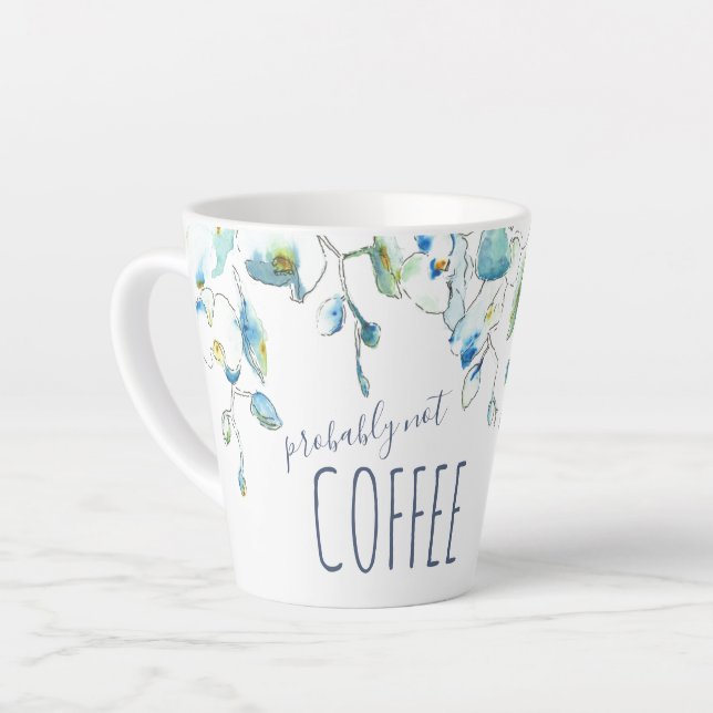 Caneca De Café Latte Cor de Água da Orquídea Azul Moderna Floral (Ângulo esquerdo)