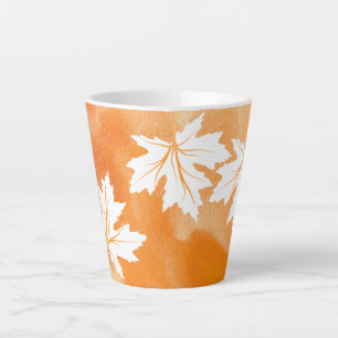 Caneca De Café Latte Cor de água laranja moderna e folhas de mapeamento