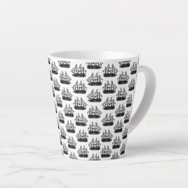 Caneca De Café Latte COR DE FUNDO PERSONALIZADA DE Velejamento Clássico (Ângulo direito)