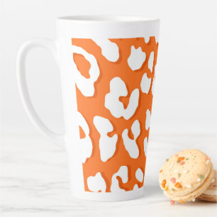 Caneca De Café Latte Cor de laranja da impressão leopardo branca