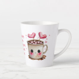 Caneca De Café Latte Cor-de-rosa e creme Aquarela Cacau Quente Amor