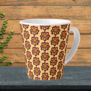 Caneca De Café Latte Cor Vermelha Dahlia Padrão Floral em Amarelo