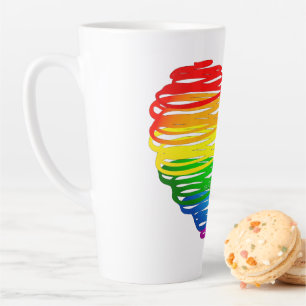 Caneca De Café Latte Coração colorido arco-íris de SlipperyJoe rabiscad