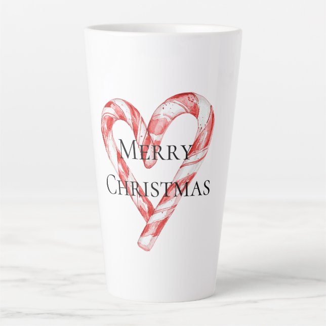 Caneca De Café Latte Coração de Cane de Doces de Natal (Frente)