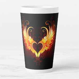 Caneca De Café Latte Coração de Fogo Angelical com Asas