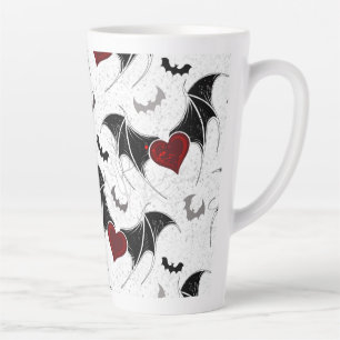 Caneca De Café Latte Coração de Halloween com asas de morcego preto