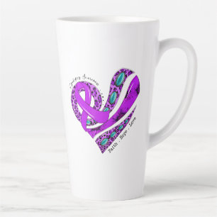 Caneca De Café Latte Coração de Laço Roxo Conscientização sobre Epileps