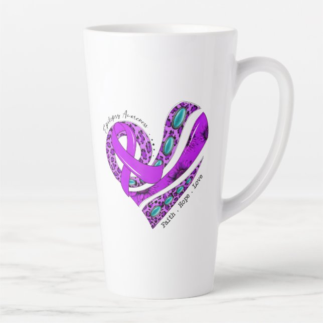 Caneca De Café Latte Coração de Laço Roxo Conscientização sobre Epileps (Direita)