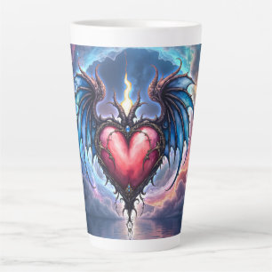 Caneca De Café Latte Coração Flamebound da Lua – Amor Cósmico Gótico