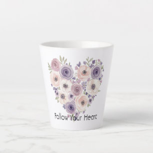 Caneca De Café Latte Coração Floral Rosa Roxo Branco