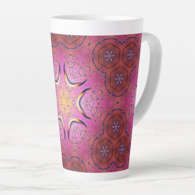 Caneca De Café Latte Coração Radiante Caleidoscópio (Ângulo direito)