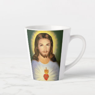 Caneca De Café Latte Coração Sagrado de Jesus Personalizável Latte Mug
