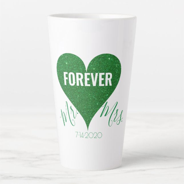 Caneca De Café Latte Coração Verde - Sr. e Sra. Large Latte Mug (Frente)