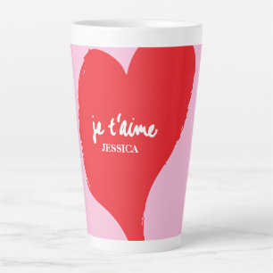 Caneca De Café Latte Coração vermelha com je t’aime-text sobre fundo ro