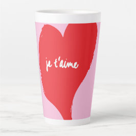 Caneca De Café Latte Coração vermelha com je t’aime-text sobre fundo ro