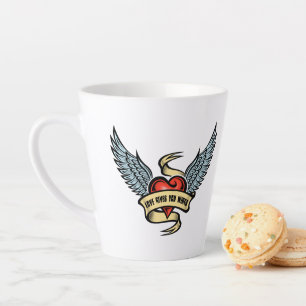 Caneca De Café Latte Coração Vintage Com Asas, Amor Te Dá Asas