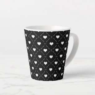 Caneca De Café Latte Coraçãozinhos Mini em Grade Preto e Branco Monocro