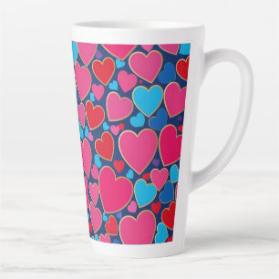 Caneca De Café Latte Corações 3d rosa