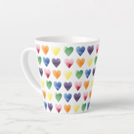 Caneca De Café Latte Corações Arco-Íris