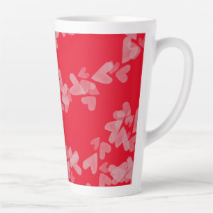 Caneca De Café Latte Corações de Aquarela Cartazes Flutuantes Vermelho