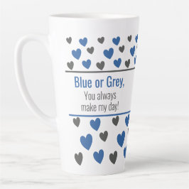 Caneca De Café Latte Corações de Cinza e Azul Inspiracional Personaliza