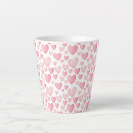 Caneca De Café Latte Corações de São Valentim em Aquarela Rosa
