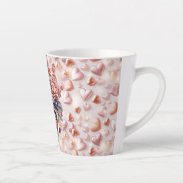 Caneca De Café Latte Corações Dourados rosa e Flores Pequena Lata