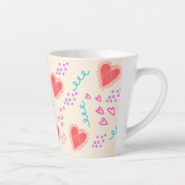 Caneca De Café Latte Corações e padrão de pontos Latte Mug