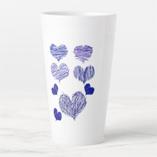 Caneca De Café Latte Corações Escrivados Azuis