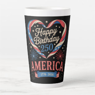 Caneca De Café Latte Corações EUA 1776 2026 Julho Aniversário de 250 an