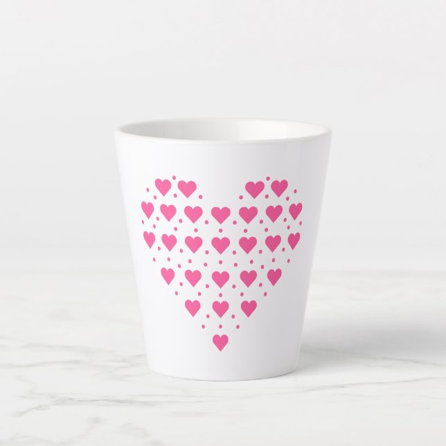 Caneca De Café Latte Corações Rosa (Frente)