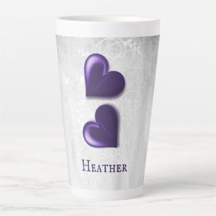 Caneca De Café Latte Corações Roxos - Lata Personalizada