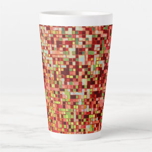 Caneca De Café Latte Coral desfocado e rosa em pequenos quadrados ou az
