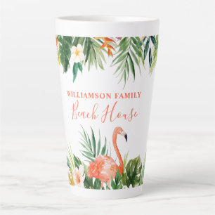 Caneca De Café Latte Coral Tropical Floral Beach House Large