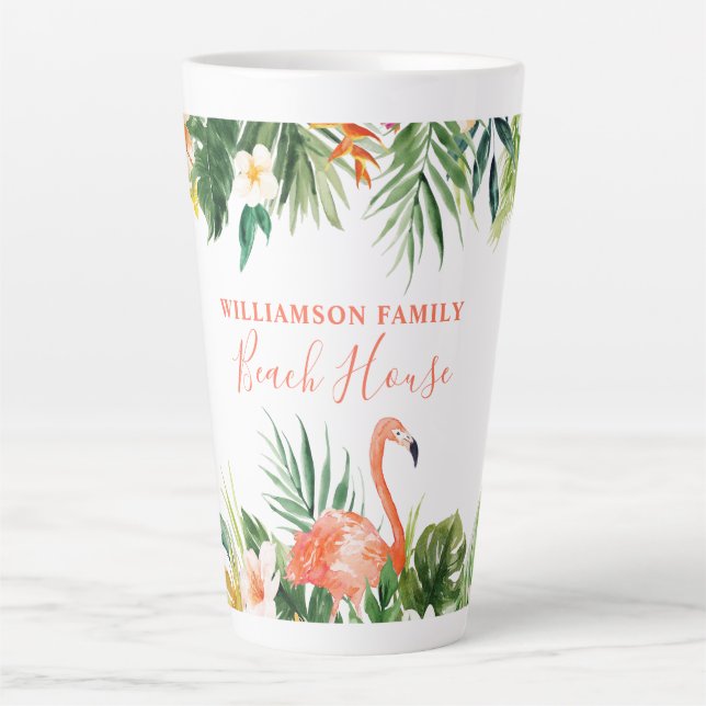 Caneca De Café Latte Coral Tropical Floral Beach House Large (Frente)