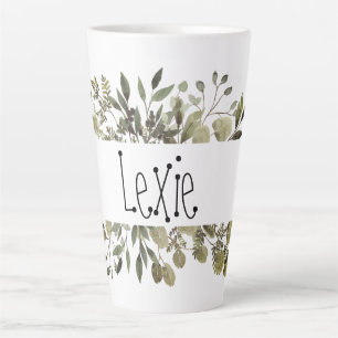 Caneca De Café Latte Cores Aquáticas Botânicas Personalizadas