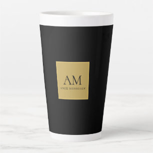 Caneca De Café Latte Cores Ouro Preto Monograma Inicial Letra Nome